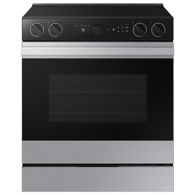 BRAND NEW SAMSUNG (NSE6DG8700SR) 30 Inch Slide-In Electric Smart Range with 5 Elements, 6.3 cu. ft. Convection+ Oven, Express Boil™, Warming Zone, Storage Drawer, Air Fry, Self & Steam Clean, and ADA Compliant: Stainless Steel