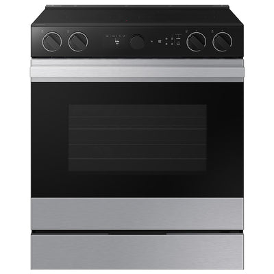 BRAND NEW SAMSUNG (NSE6DG8700SR) 30 Inch Slide-In Electric Smart Range with 5 Elements, 6.3 cu. ft. Convection+ Oven, Express Boil™, Warming Zone, Storage Drawer, Air Fry, Self & Steam Clean, and ADA Compliant: Stainless Steel
