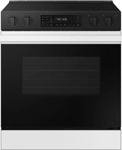 BRAND NEW (NSE6DB830012) 30 Inch Slide-In Electric Smart Range with 5 Elements, 6.3 cu. ft. Convection Oven, Warming Center, Storage Drawer, Air Fry, Self & Steam Clean, and ADA Compliant: White Glass