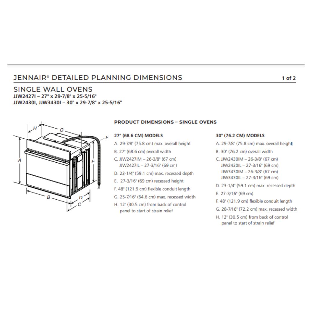 JENNAIR OVEN 30" SINGLE  ELECTRIC WALL OVEN (JMW2430LM)