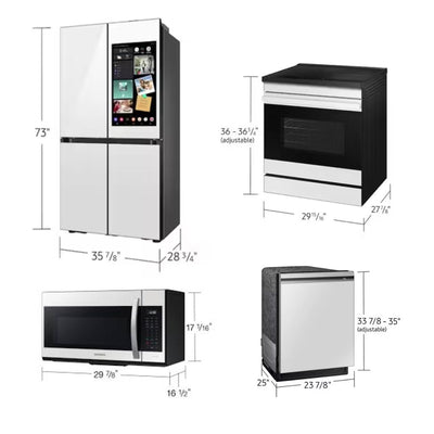 SAMSUNG SET OPEN BOX (N12) FRIDGE WITH AI FAMILY HUB + STOVE + MICROWAVE + DISHWASHER (WHITE GLASS)