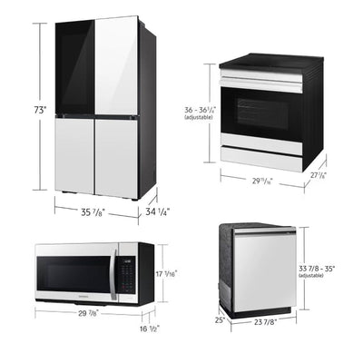 SAMSUNG SET OPEN BOX (N17) FRIDGE 4 DOOR FLEX WITH BEVERAGE ZONE + STOVE + MICROWAVE + DISHWASHER (WHITE GLASS)