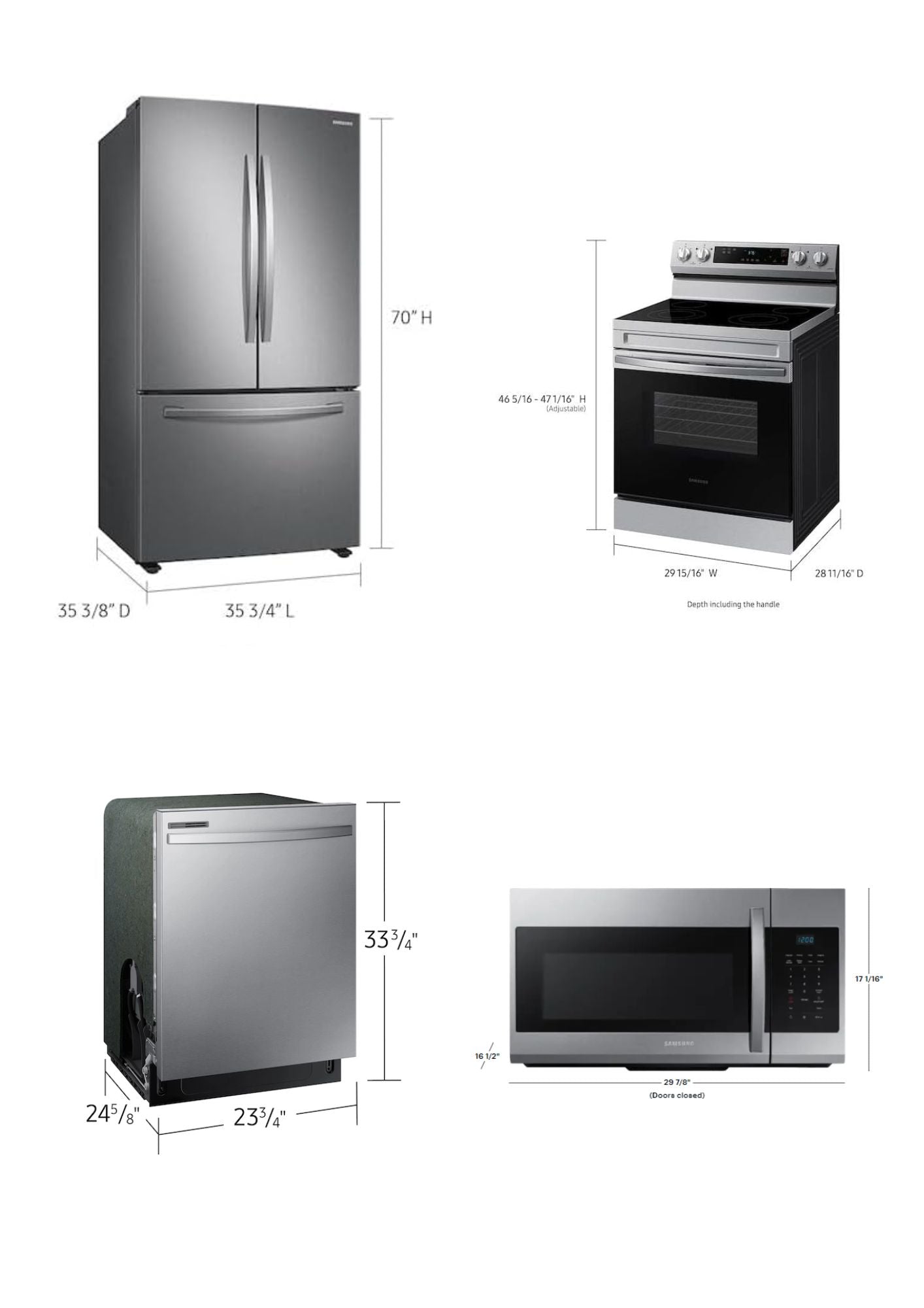 SAMSUNG SET OPEN BOX (N07) FRIDGE + STOVE + MICROWAVE + DISHWASHER (STAINLESS STEEL)