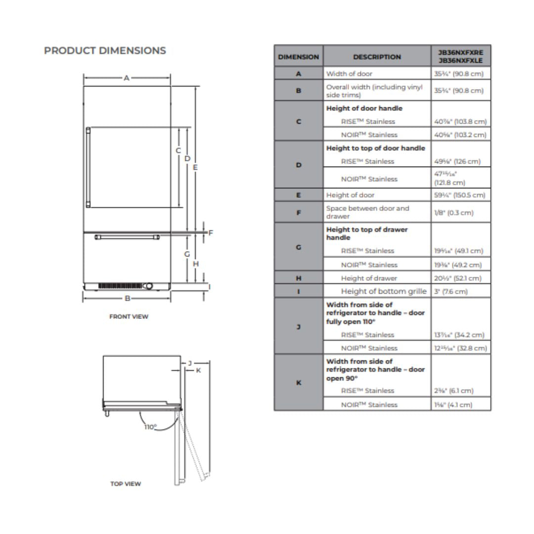 JENNAIR 36" FRIDGE PANEL READY TOP BOTTOM (JB36NXFXRE)